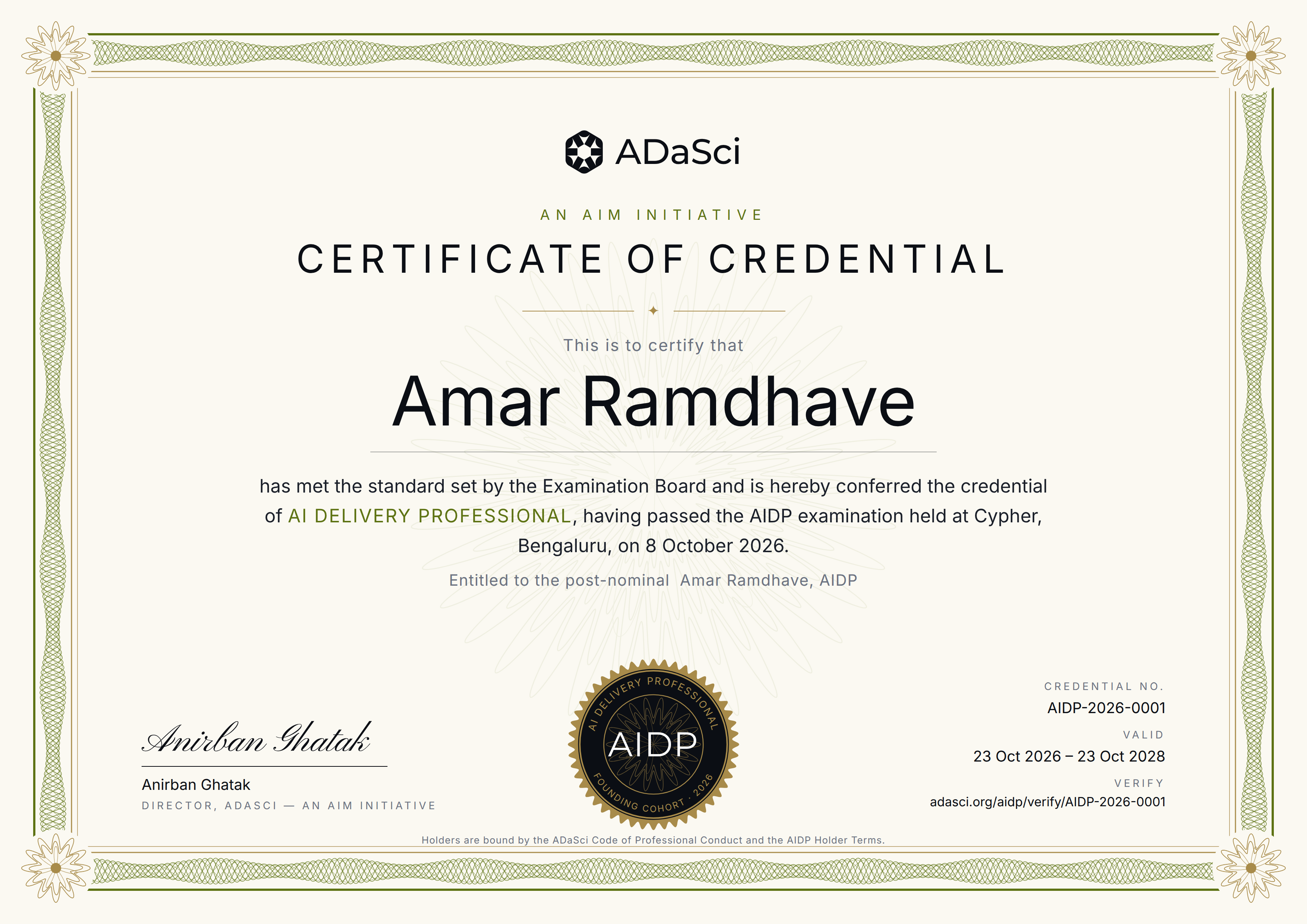AIDP certificate of Amar Ramdhave